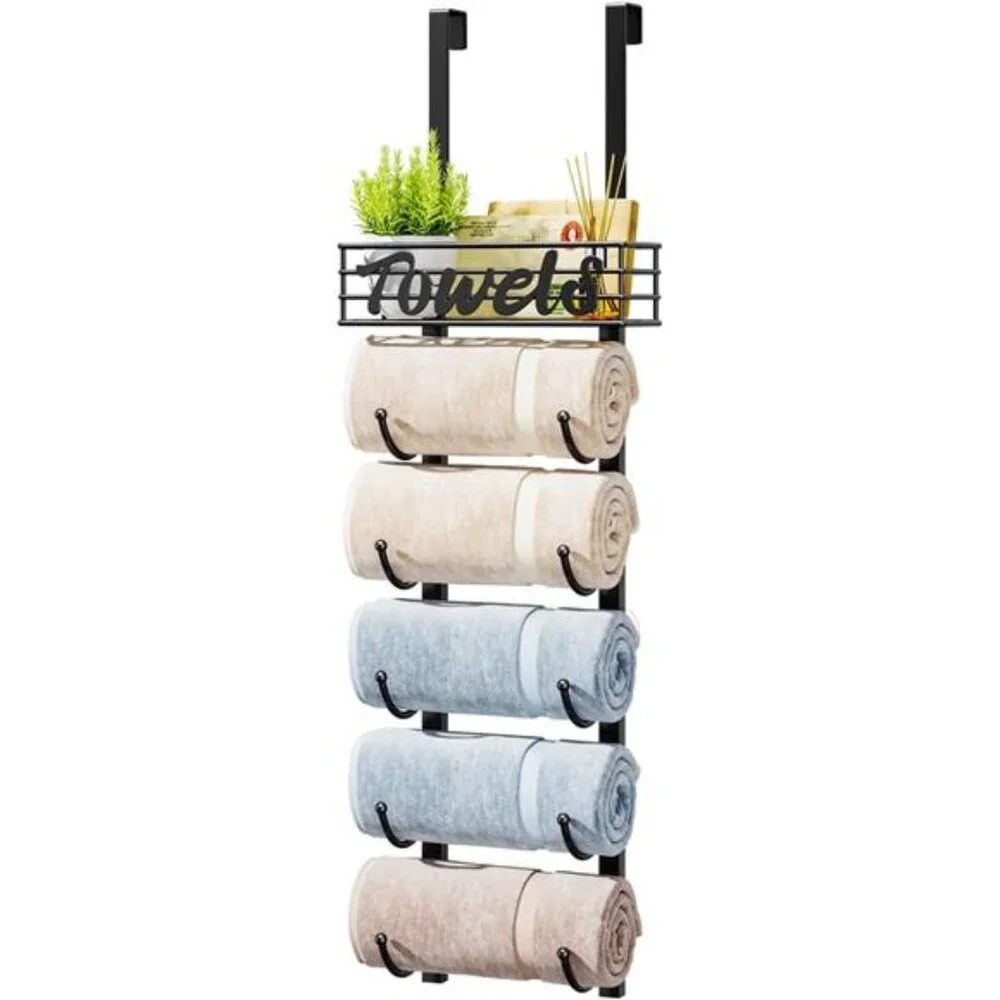 Over Door Towel Rack 6 Tier Bathroom Storage Wall Mount Rolled Towel Organizer